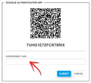 Enter Google Authenticator Code Screenshot